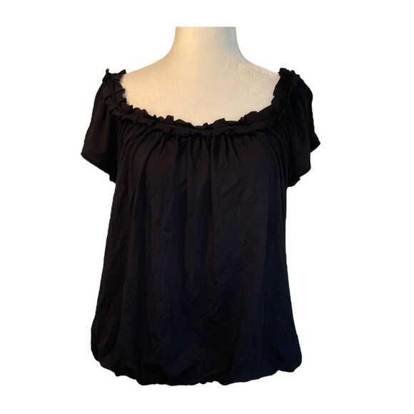 Max Studio Off The Shoulders Top Black Knit‎ Ruffle Short Sleeves Pull-Over XS - Picture 3 of 5